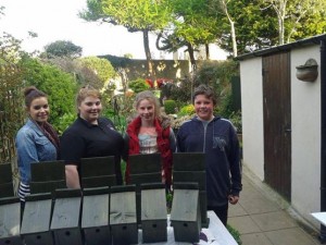 Rebecca O'Reilly, far left, with Foróige members and their bird boxes.