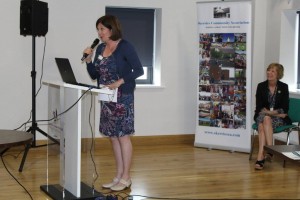 Jane Landy brings greetings from Skerries Community Association. In the background: Eithne Mullen, Fingal County Council.