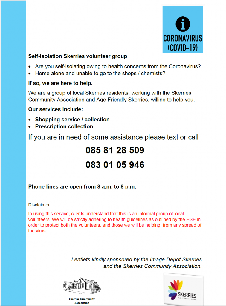 Image of the COVID-19 leaflet being delivered to Skerries households (text is the same as this post).