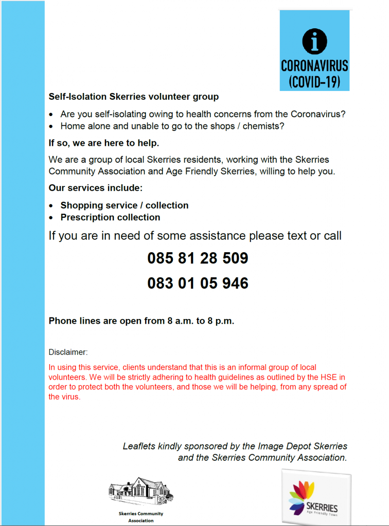 Image of the COVID-19 leaflet being delivered to Skerries households (text is the same as this post). 