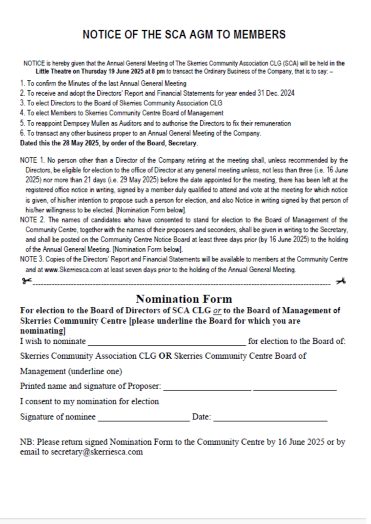 Notice of the SCA AGM to Members